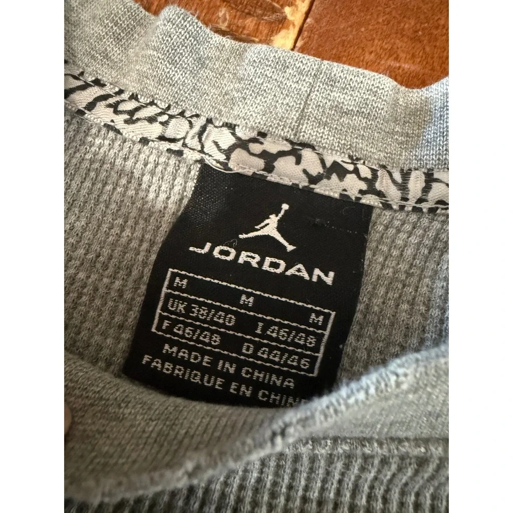 Jordan Mens Long Sleeve Thermal Waffle Knit Shirt Gray Jumpman‎ Logo Size M